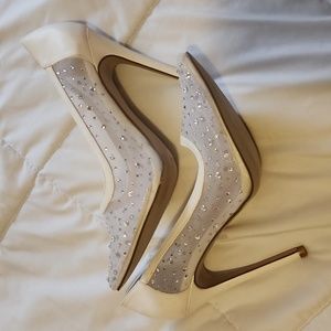 Womens sheer heels with rhinestones